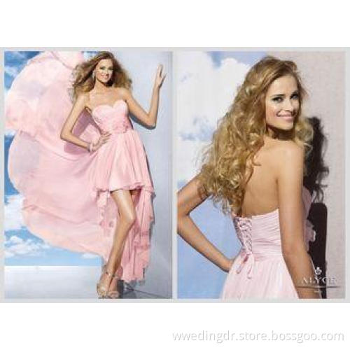 Beautiful Pink High Low Prom Dresses with Sweetheart Neckli